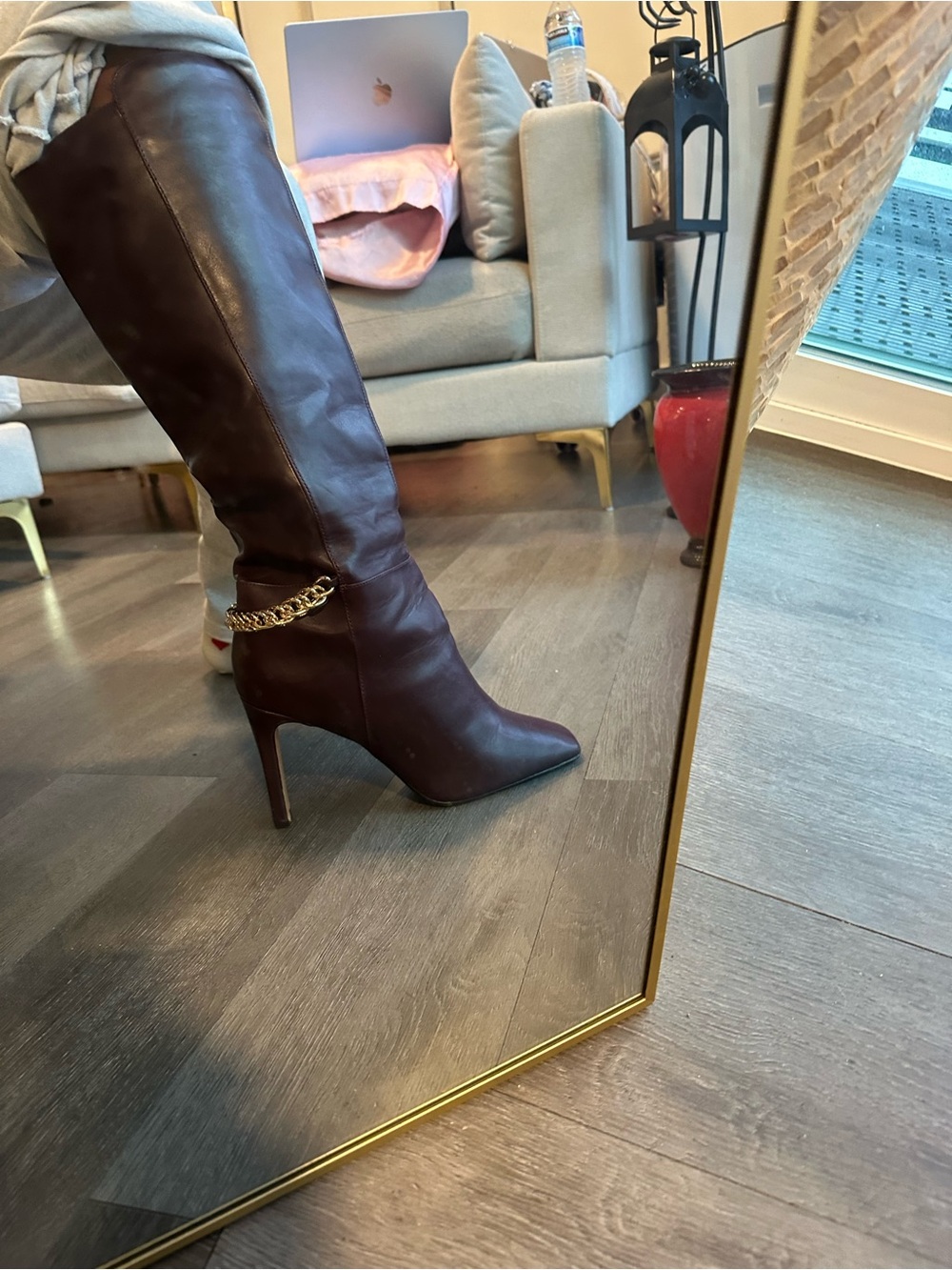Burgundy Knee High Boot Heels